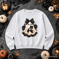 Gothic Ghost with Black Cat Sweatshirt, Black Rose Coquette Halloween Sweater