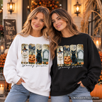 Fall Spooky Season Brushstroke Sweatshirt, Coquette Vintage Ghost, Cat and Pumpkin Sweater