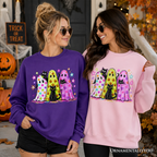 Colorful Ghosts and Black Cats Sweatshirt, Neon Halloween Spooky Season Sweater