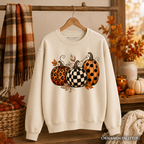 Leopard Checkered Pumpkin Sweatshirt, Autumn Fall Sweater