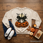 Pumpkin Cherries Coquette Bow Sweatshirt, Retro Halloween Fall Season Sweater for Sweet Autumn Girls