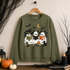 Bookish Ghosts Reading Sweatshirt, Checkered Halloween Witch Cat Sweater