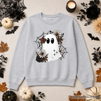 Floral Ghost Sweatshirt, Neutral Boho Halloween Spider Web Sweater