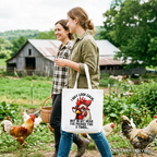 Pecking Chicken Tote Bag, Red Glasses and Bow White Gift Shopper for Sassy Women