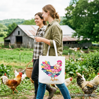 Floral Chicken Printed Faux Patchwork Tote Bag, Coquette Hen Farmhouse Gift Shopper