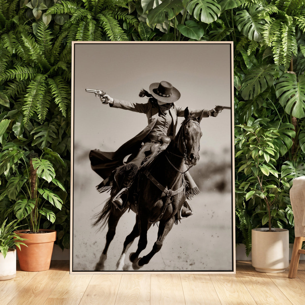 Vintage Cowboy Wall Art Canvas Print, Western Horse Rider Decor, Framed and Ready to Hang
