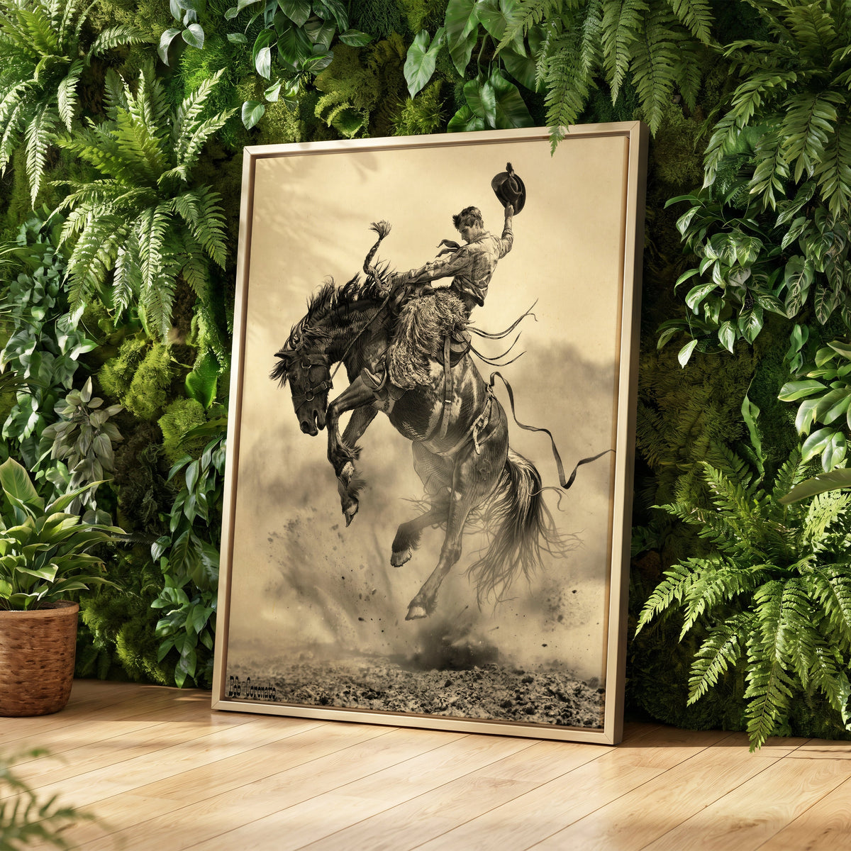 Vintage Cowboy Wall Art Canvas Print, Western Horse Rider Decor