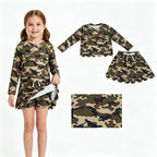 Long sleeves green camo scallop top skirt kids girls outfits