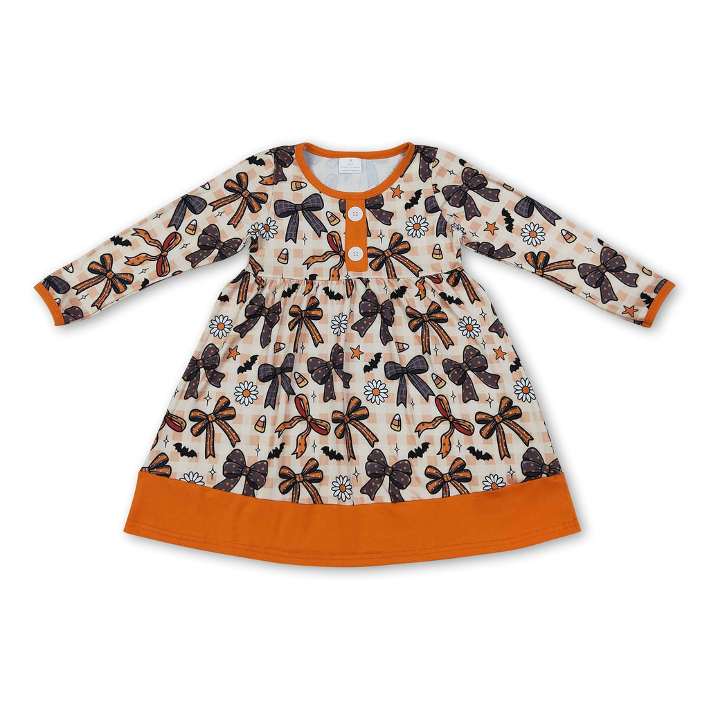 Plaid bow candy corn floral girls Halloween dresses