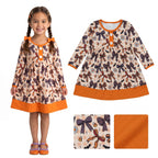 Plaid bow candy corn floral girls Halloween dresses
