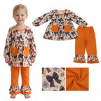 Plaid bow candy corn tunic pants girls Halloween outfit