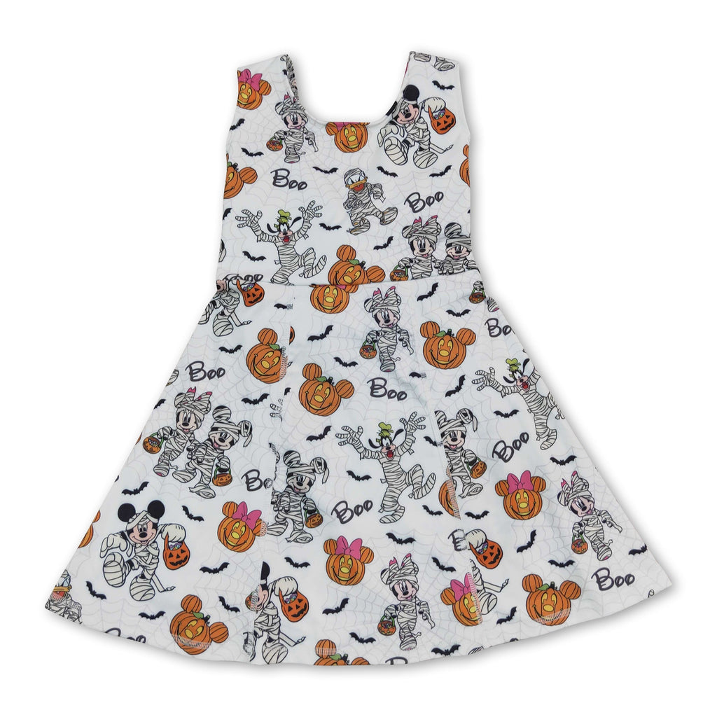 Sleeveless boo mouse pumpkin girls Halloween athletic dress