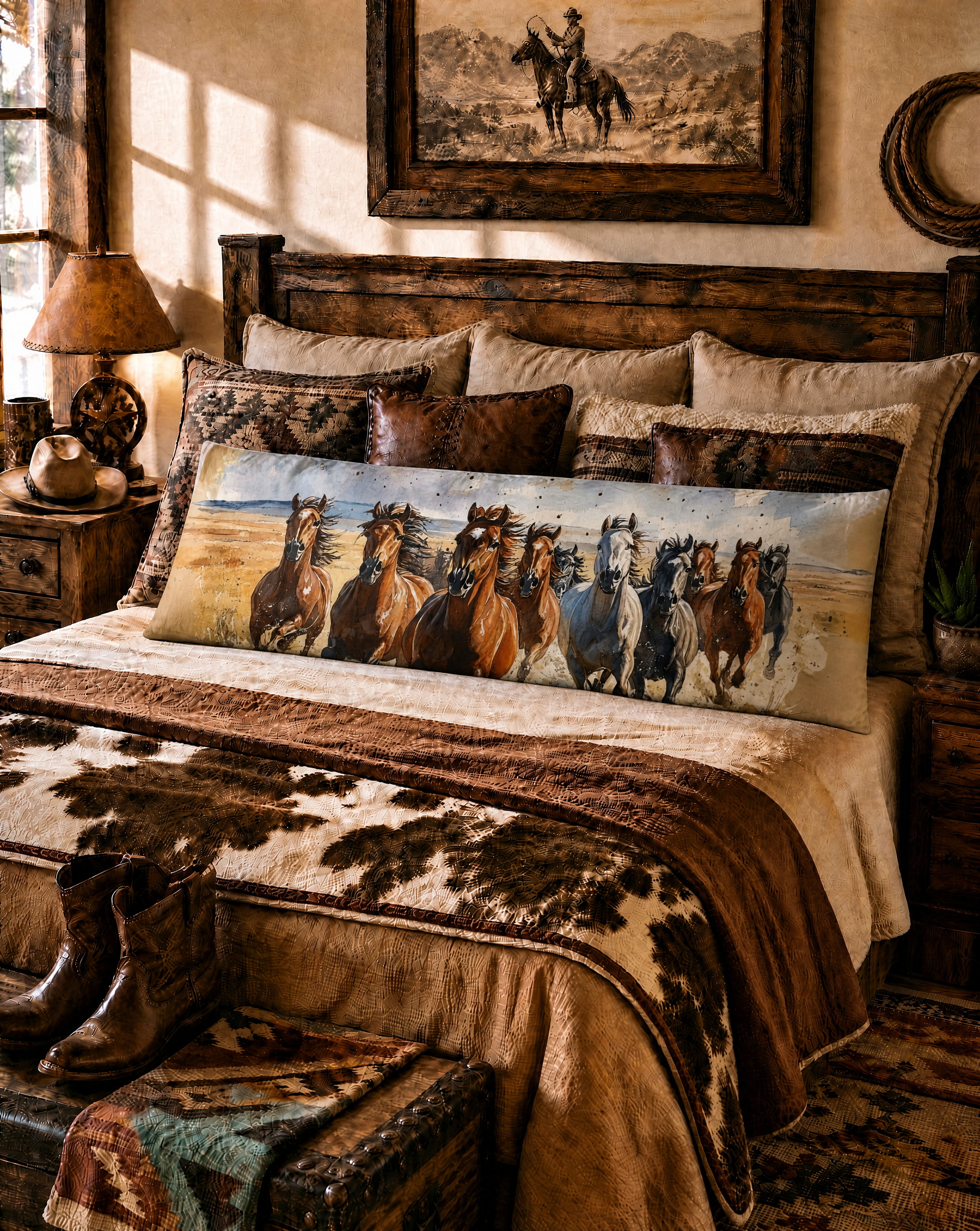 Baha Ranch Running Horses Western Body Pillow Cover Made in America
