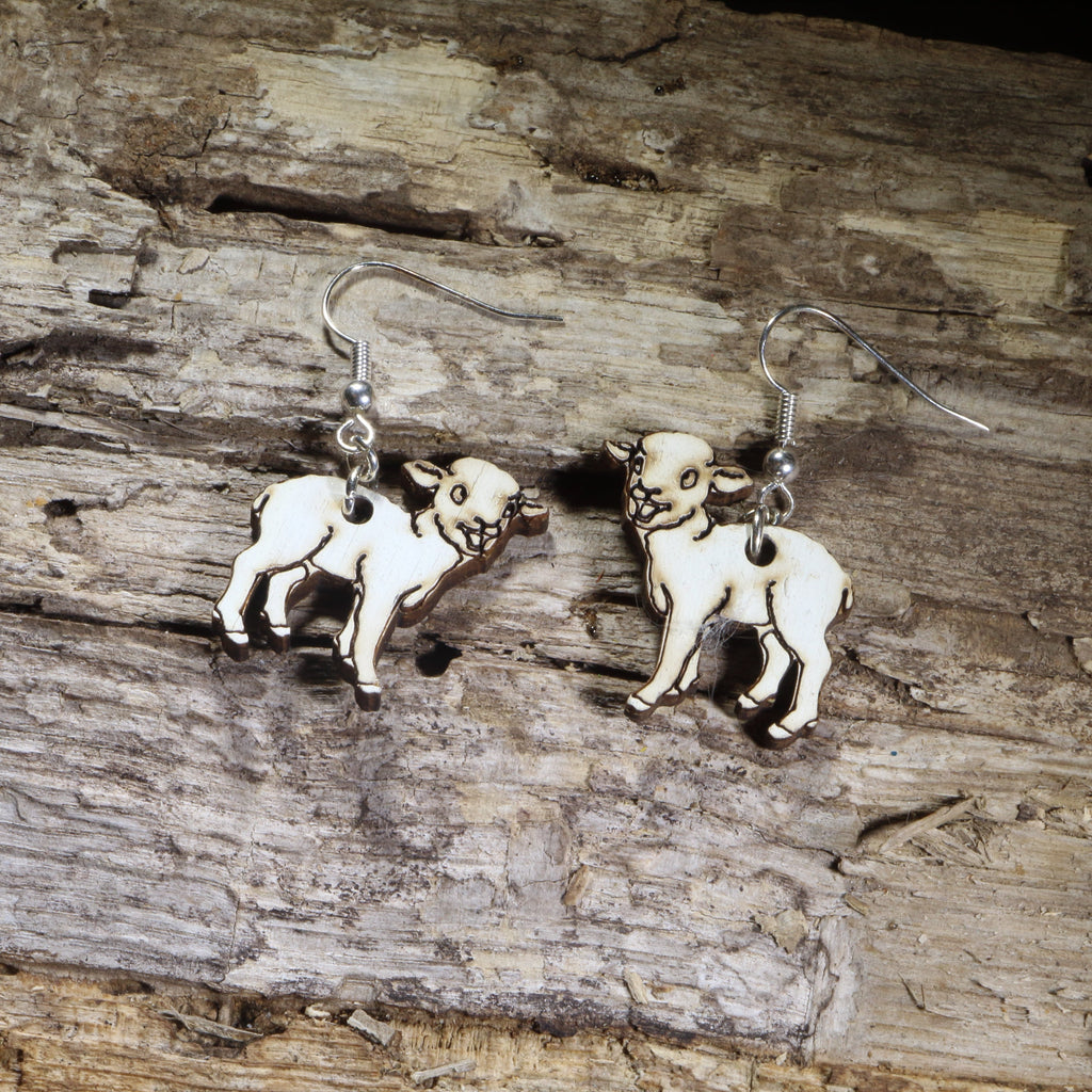 Realistic Lamb Wooden Earrings | Farm Animal Jewelry