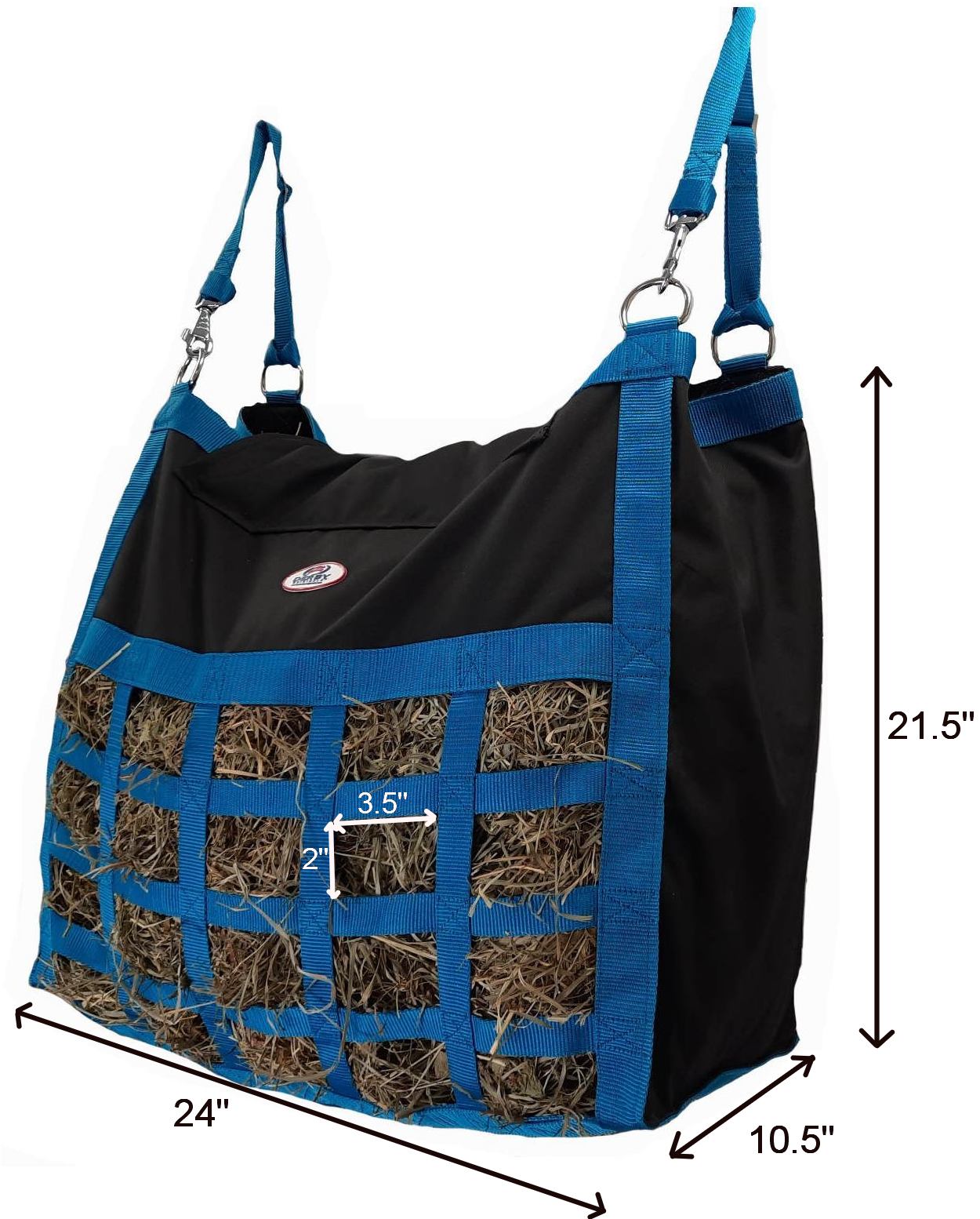 Scratchless Slow Feeder Hay Bag – 3.5" x 3" Square Openings – Easy or Moderate Feeding – 6-Month Warranty | Super Tough Bottom