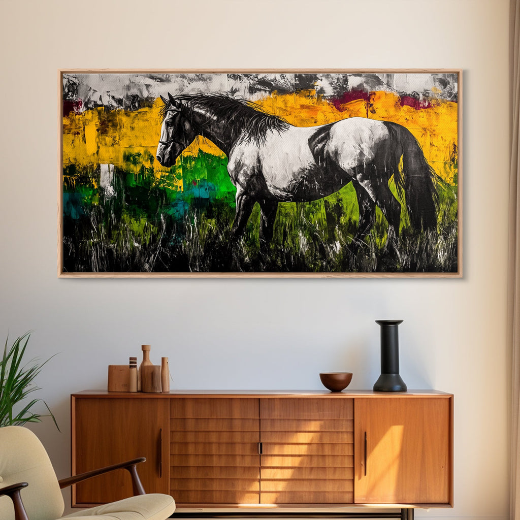 Horse Art, Western Wall Decor, Rustic Canvas Print, Farmhouse Artwork, Equestrian Art, Black and White Painting, Living Room Wall Art