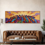 Running Wild Horses, Abstract Herd Scene, Sunset Equine Painting, Framed Canvas Print, Western Bedroom Wall Art, Living Room Decor