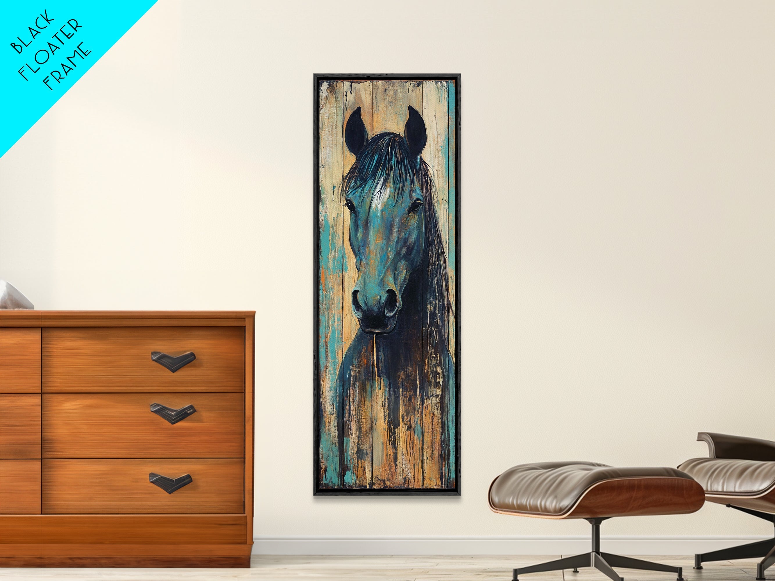 Rustic Blue Horse Painting Canvas Print Farmhouse Wall Art Vintage Horse Art Moody Art Living Room Art Southwest Wall Art