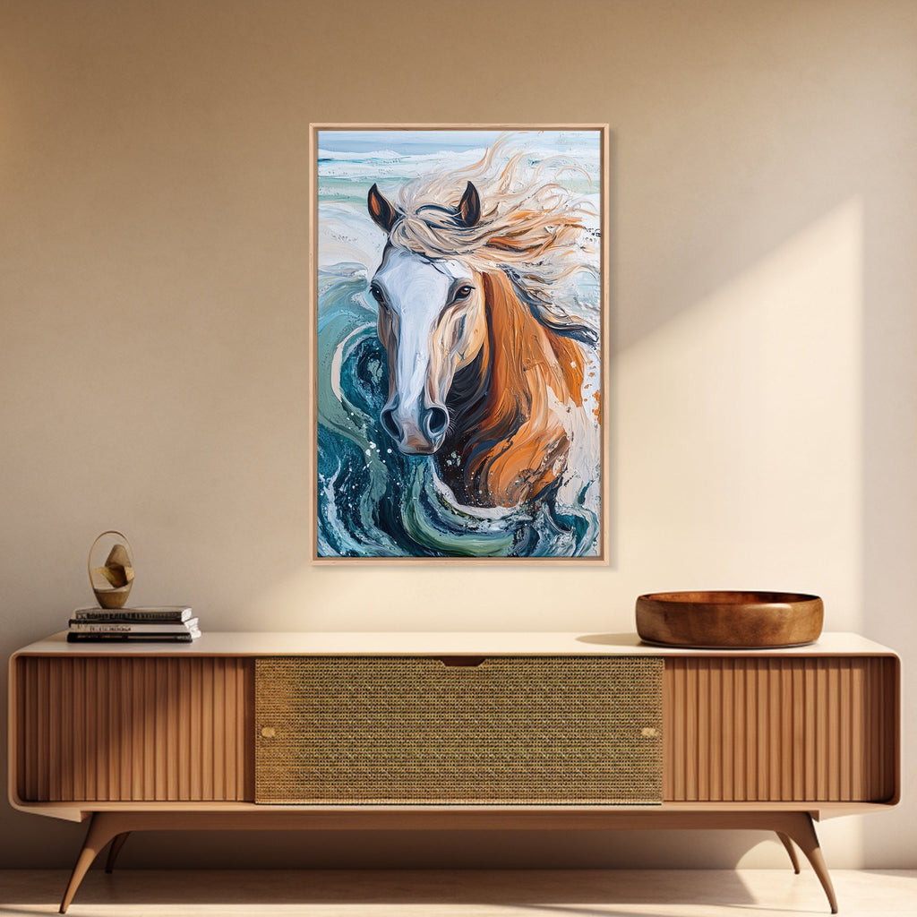 Wild Horse Painting, Coastal Horse Art, Nautical Wall Art, Rustic Wall Art, Boho Art, Canvas Print, Farmhouse Art, Gift Idea