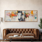White horse, abstract, moody art, rustic decor, impressionist horse, framed canvas print, extra wide art, modern farmhouse art