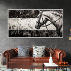 Monochrome Horse, Equestrian Wall Art, Canvas Print, Rustic Black and White Painting, Farmhouse Wall Decor, Western Wall Art