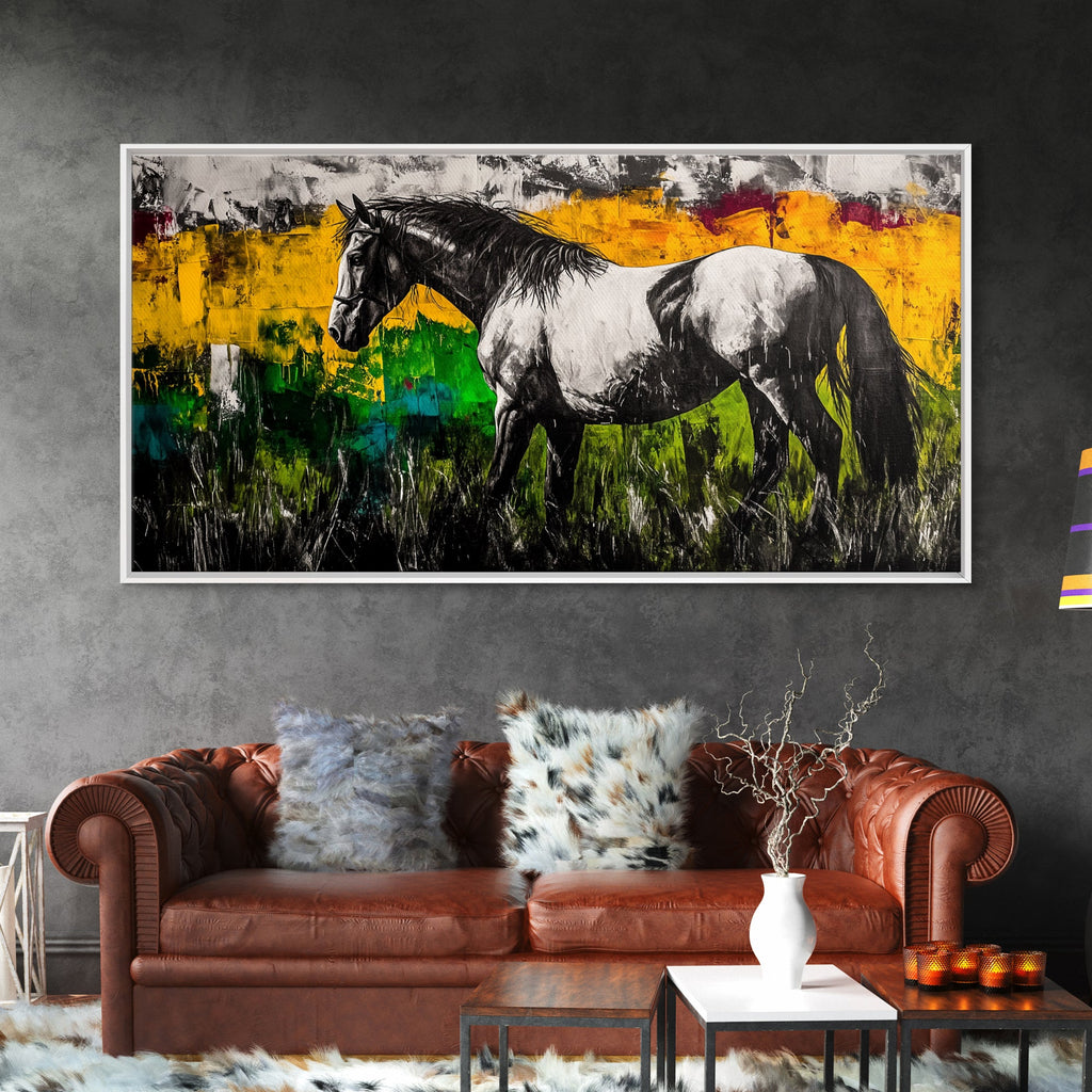 Horse Art, Western Wall Decor, Rustic Canvas Print, Farmhouse Artwork, Equestrian Art, Black and White Painting, Living Room Wall Art