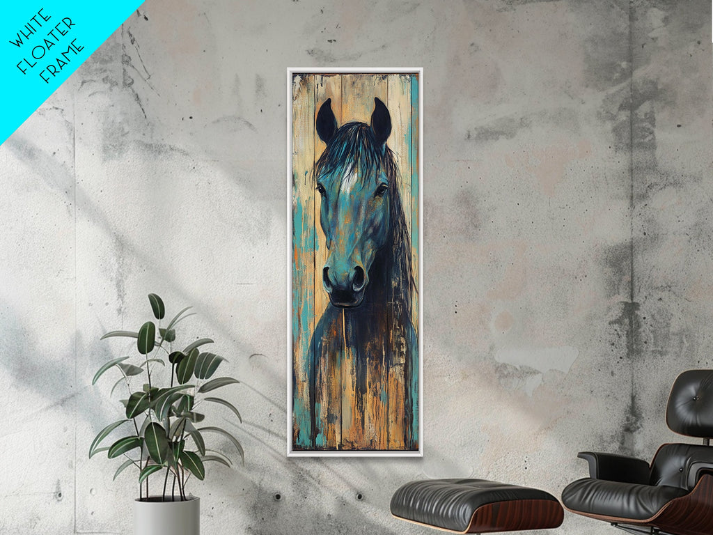 Rustic Blue Horse Painting Canvas Print Farmhouse Wall Art Vintage Horse Art Moody Art Living Room Art Southwest Wall Art