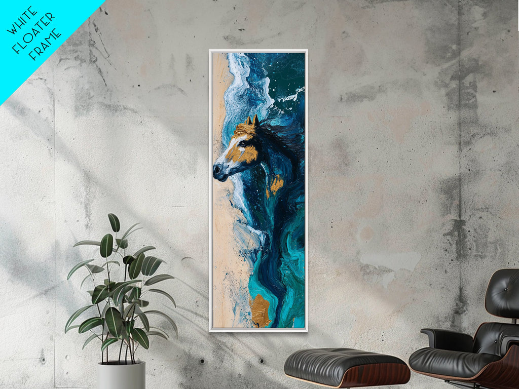 Horse by the Ocean Horse Wall Art Framed Canvas Print Coastal Landscape Art Nautical Decor Rustic Wall Art Moody Art