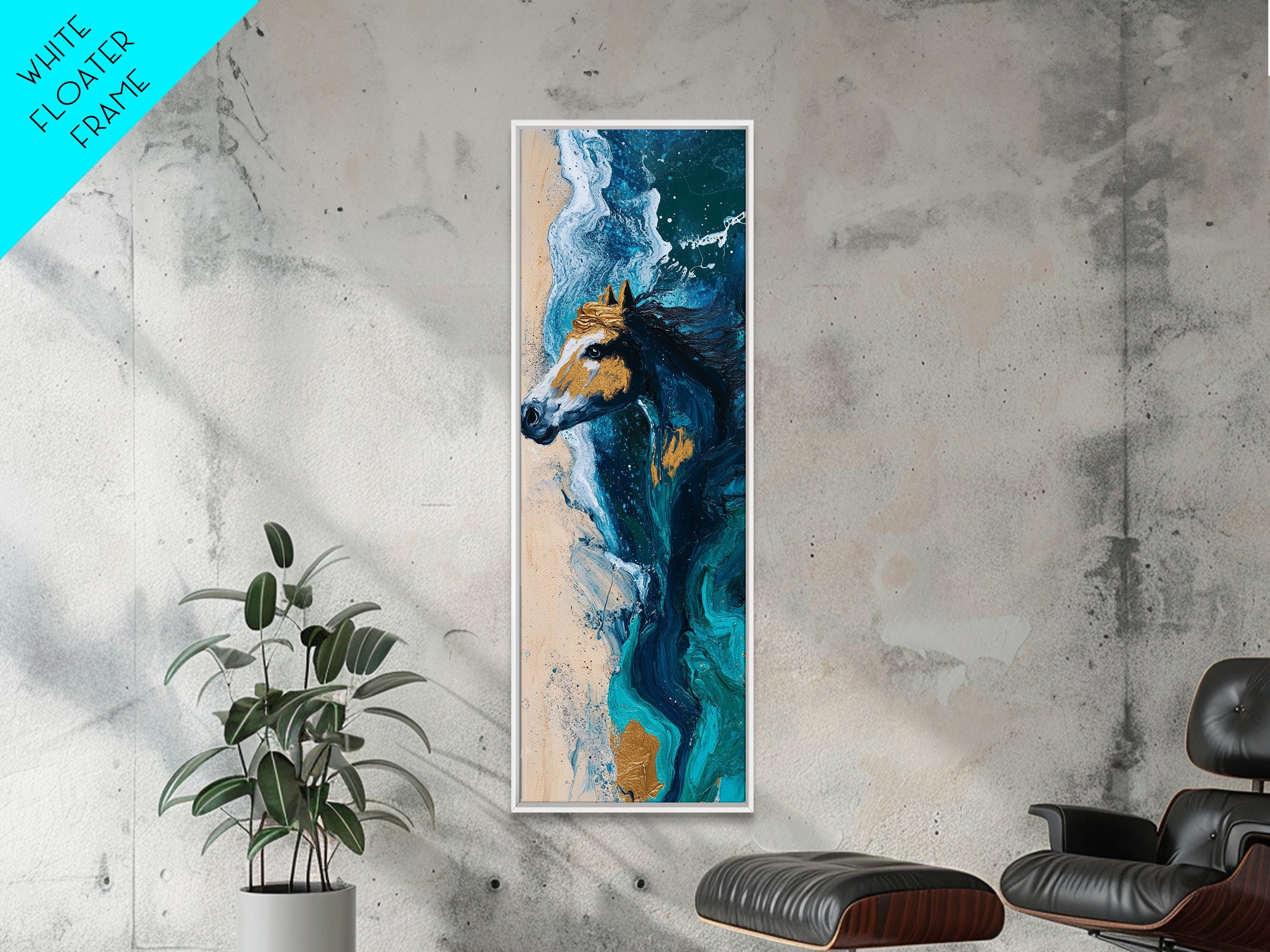 Horse by the Ocean Horse Wall Art Framed Canvas Print Coastal Landscape Art Nautical Decor Rustic Wall Art Moody Art