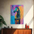 Colorful Horse, whimsical art, horse wall art, vibrant painting, pink abstract art, geometric wall art, boho art, Canvas Print
