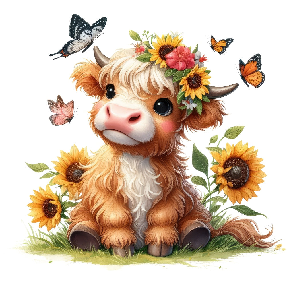 Highland Cow With Sunflowers Fabric Panel 13