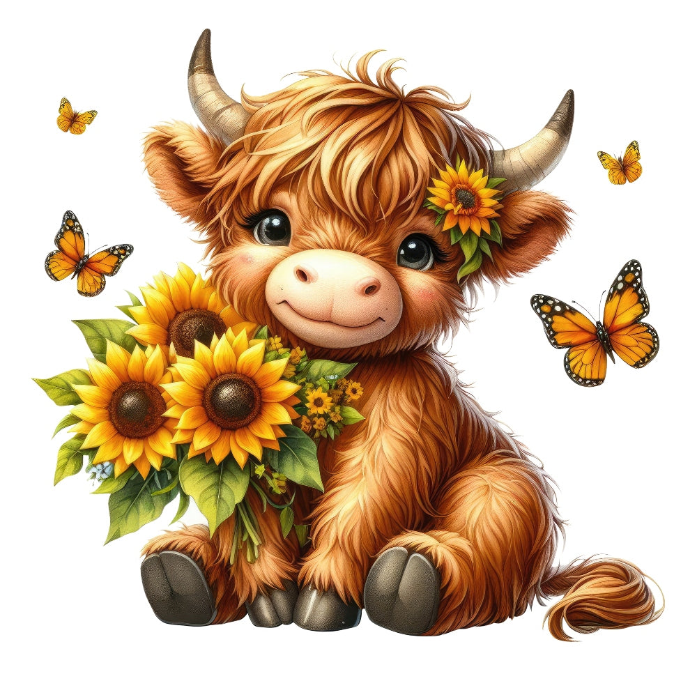 Highland Cow With Sunflowers Fabric Panel 5