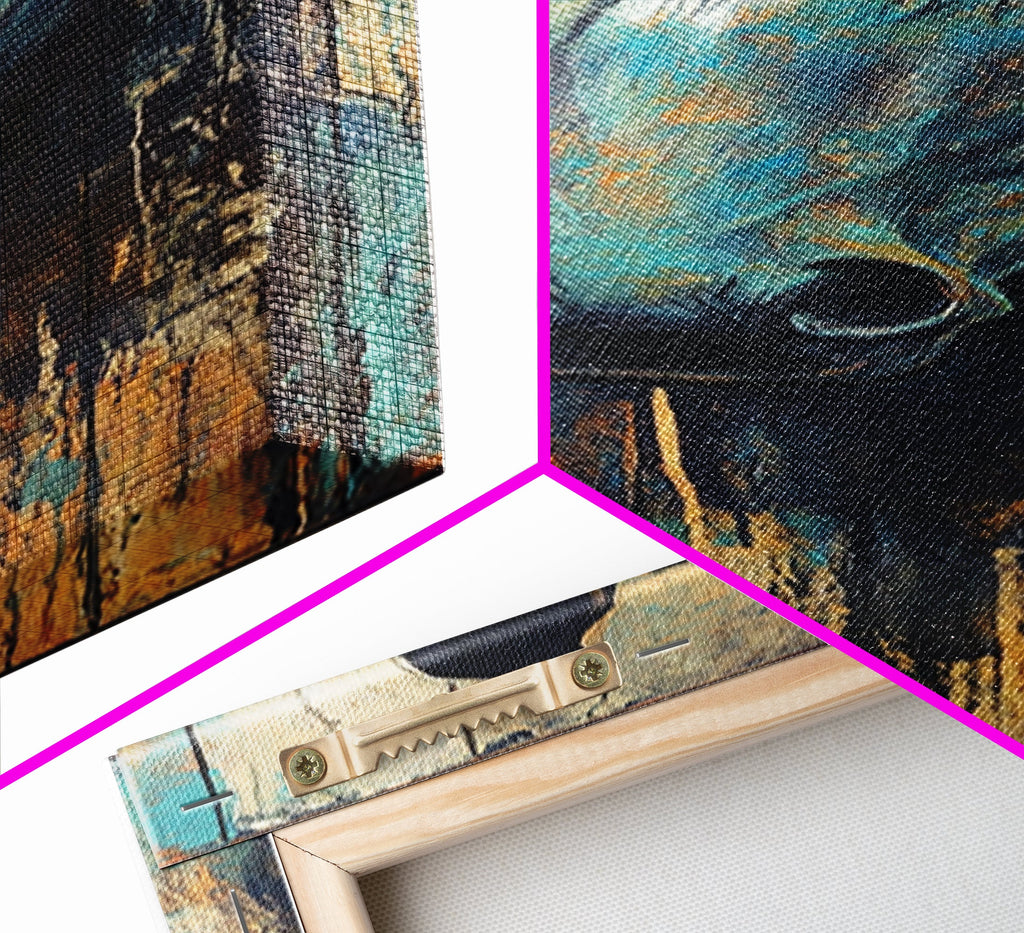 Rustic Blue Horse Painting Canvas Print Farmhouse Wall Art Vintage Horse Art Moody Art Living Room Art Southwest Wall Art