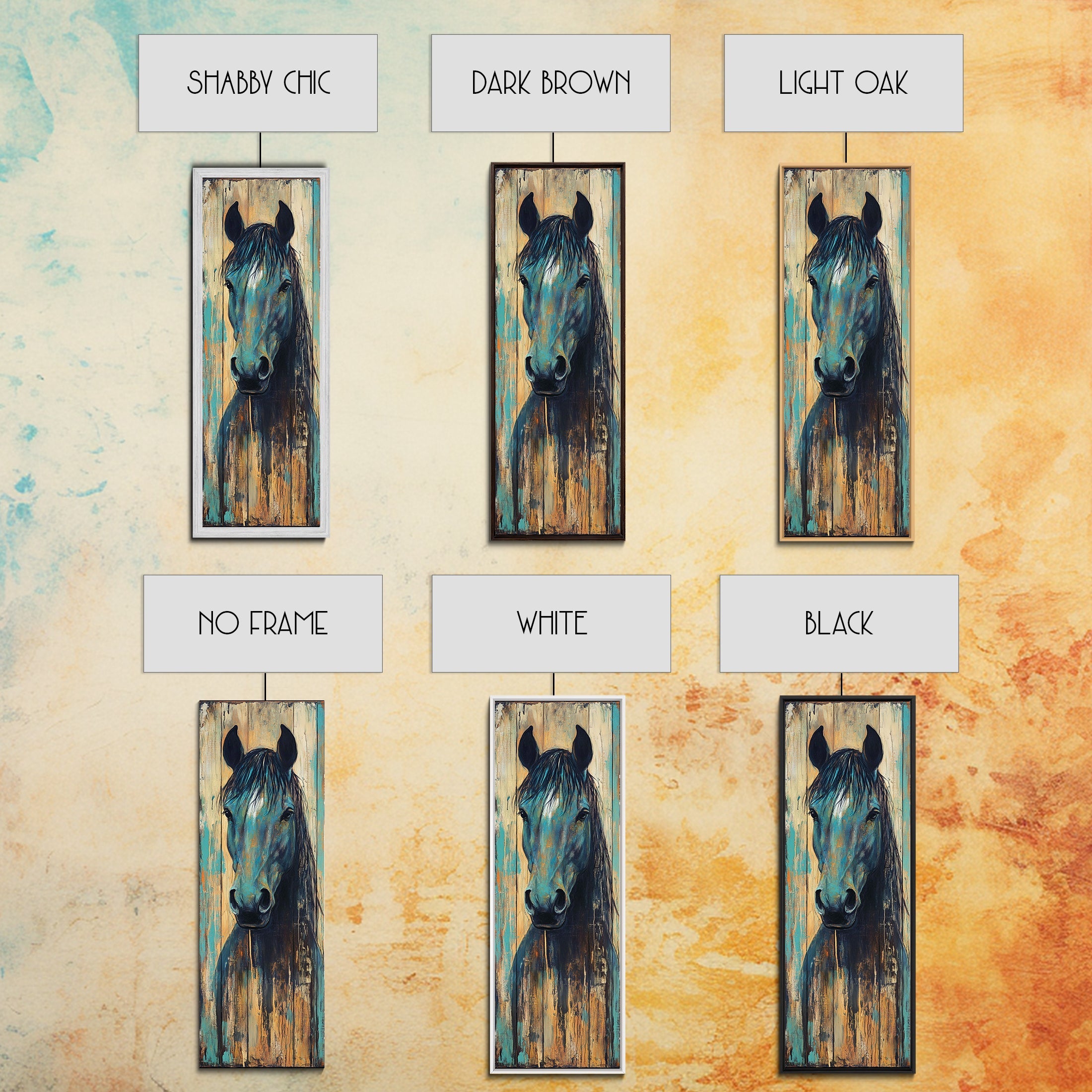 Rustic Blue Horse Painting Canvas Print Farmhouse Wall Art Vintage Horse Art Moody Art Living Room Art Southwest Wall Art