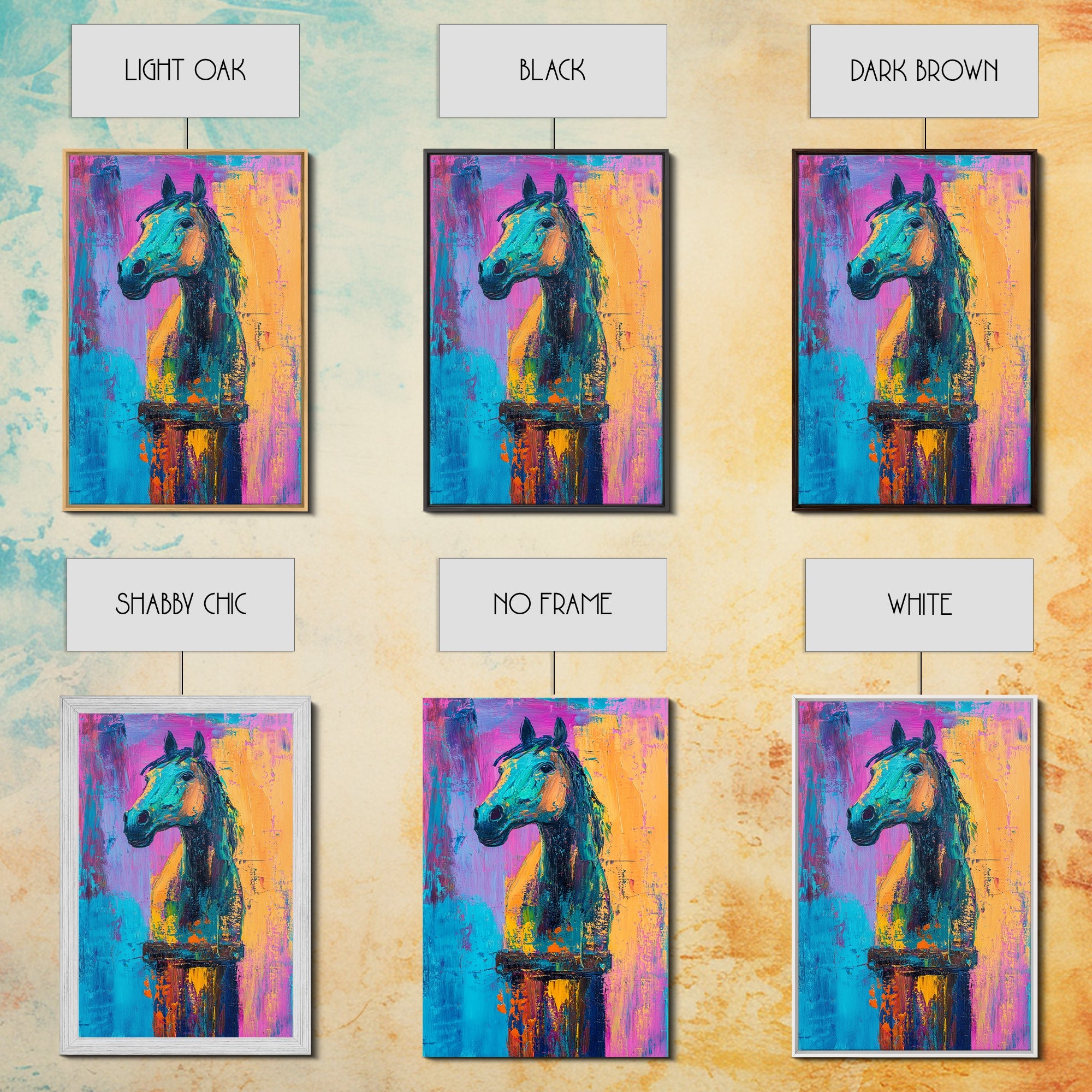 Colorful Horse, whimsical art, horse wall art, vibrant painting, pink abstract art, geometric wall art, boho art, Canvas Print