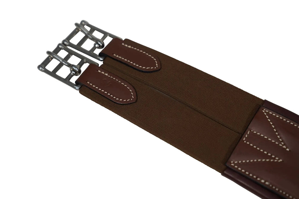 Huntley Equestrian Sedgwick Leather Fancy Stitched Padded Leather Contour Shaped Girth with Double End Elastic