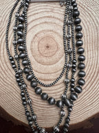 Faux Sterling Pearl Layered Necklace Set — 4-Piece Burnished Silver Western Layering Set (16" / 18" / 20" / 22")