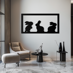 Three Bunny Silhouette Metal Wall Art – Minimalist Black Animal Decor for Nursery and Home- KAF551