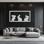 Three Bunny Silhouette Metal Wall Art – Minimalist Black Animal Decor for Nursery and Home- KAF551