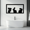 Three Bunny Silhouette Metal Wall Art – Minimalist Black Animal Decor for Nursery and Home- KAF551