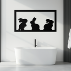 Three Bunny Silhouette Metal Wall Art – Minimalist Black Animal Decor for Nursery and Home- KAF551