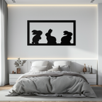 Three Bunny Silhouette Metal Wall Art – Minimalist Black Animal Decor for Nursery and Home- KAF551