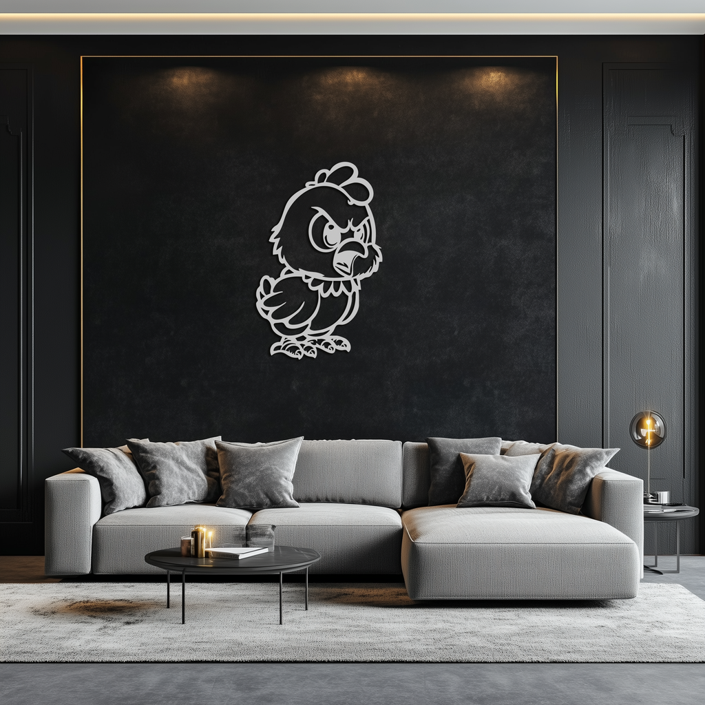 Angry Chick Metal Wall Art – Cartoon Chicken Silhouette Wall Decor-KAF618