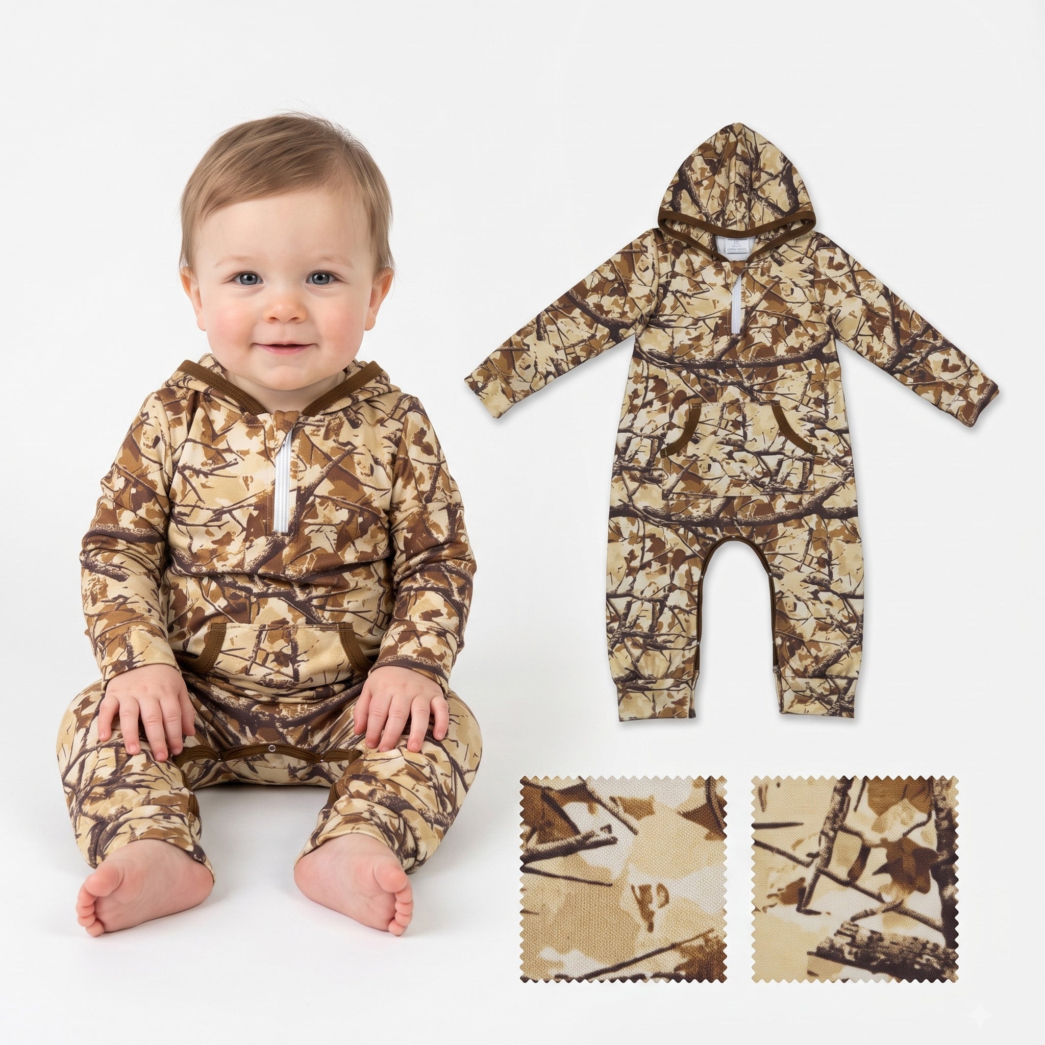Long sleeves camo baby boys fall hooded romper