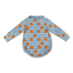 Long sleeves plaid pumpkin baby boy fall zipper romper