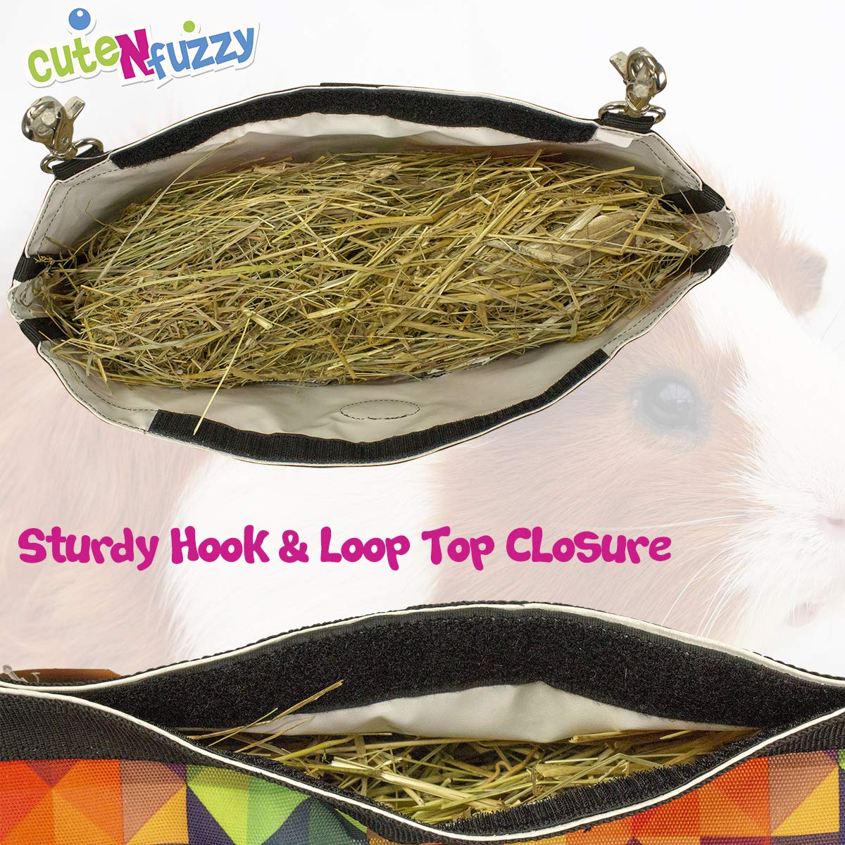 CuteNfuzzy 3-Opening Hay Bag for Rabbits, Guinea Pigs & Chinchillas – Large 15" x 15" x 5"