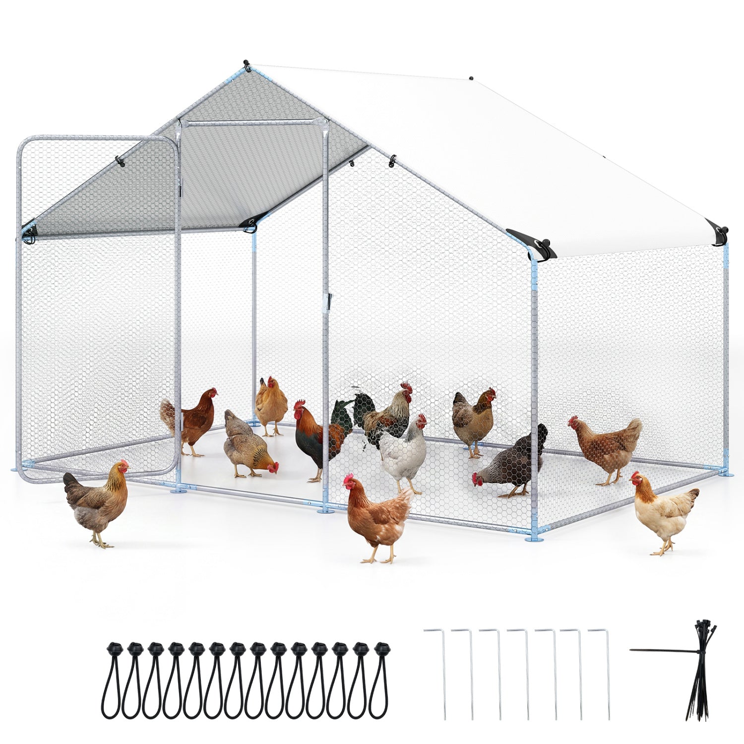 Large Metal Chicken Coop 9.8 x 6.7 Ft with Waterproof Cover