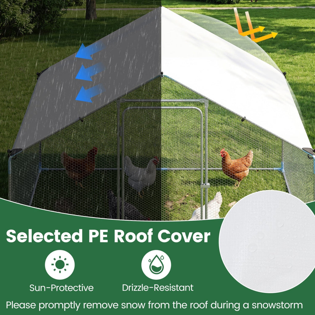 Large Metal Chicken Coop 9.8 x 6.7 Ft with Waterproof Cover