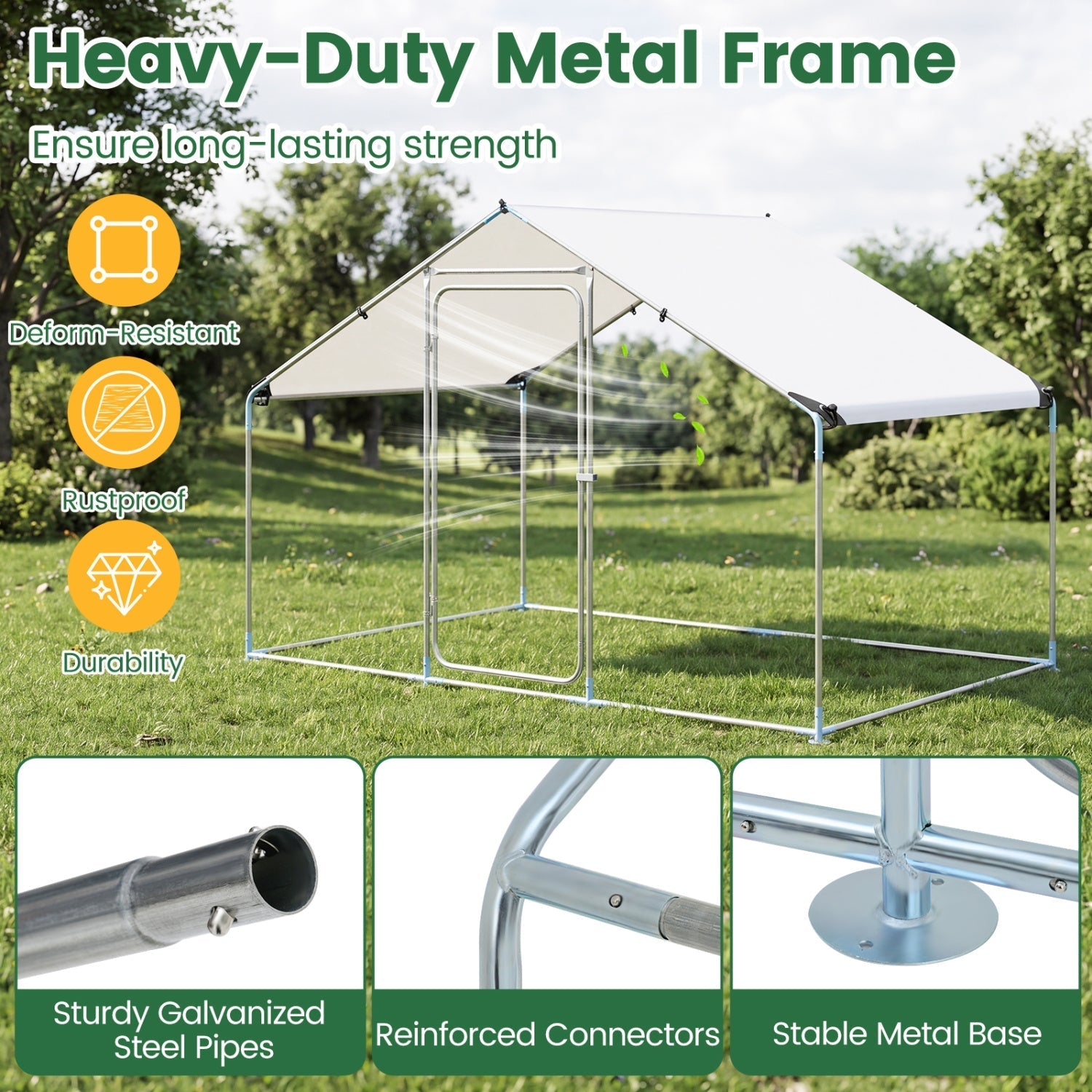 Large Metal Chicken Coop 9.8 x 6.7 Ft with Waterproof Cover