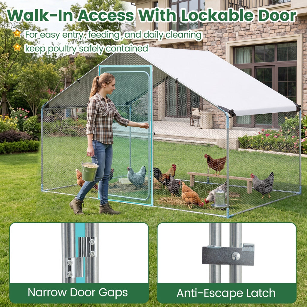 Large Metal Chicken Coop 9.8 x 6.7 Ft with Waterproof Cover